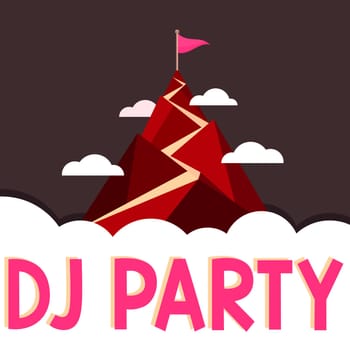 Hand writing sign Dj Party, Concept meaning person who introduces and plays recorded popular music on radio