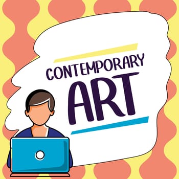 Text showing inspiration Contemporary Art, Internet Concept made today by living artists influenced by advancing world