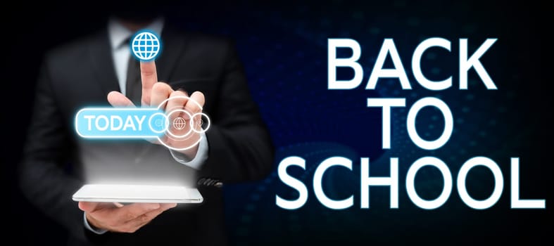 Text caption presenting Back To School, Concept meaning New Teachers Friends Books Uniforms Promotion Tuition Fee