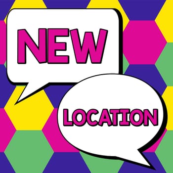 Sign displaying New Location, Internet Concept Get located on a new place and establishing home or business
