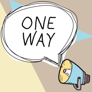 Text caption presenting One Way, Business showcase Only direction Street sign Traffic regulation route indication