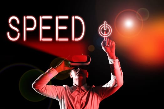 Hand writing sign Speed, Word for rate at which someone or something moves operates gear rat