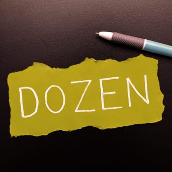 Writing displaying text Dozen, Business approach group or set of twelve product food exchange of insults in us