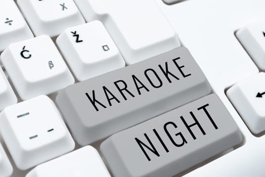 Conceptual caption Karaoke Night, Business showcase Entertainment singing along instrumental music played by a machine