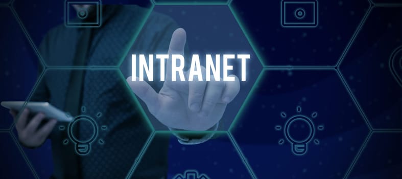 Conceptual display Intranet, Internet Concept local or restricted communications network especially private one