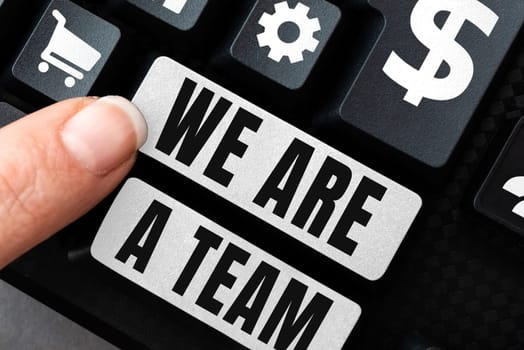 Text caption presenting We Are A Team, Business showcase work together to accomplish a common vision or goals