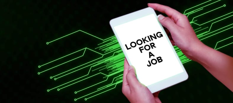 Text caption presenting Looking For A Job, Business overview Unemployed seeking work Recruitment Human Resources