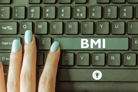 Conceptual display Bmi, Word Written on Method of estimating body fat levels based on weight and height