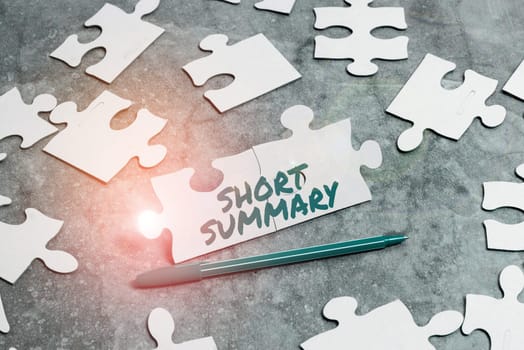 Text caption presenting Short Summary, Business overview Brief statement of main points clear