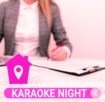 Text sign showing Karaoke Night, Conceptual photo Entertainment singing along instrumental music played by a machine