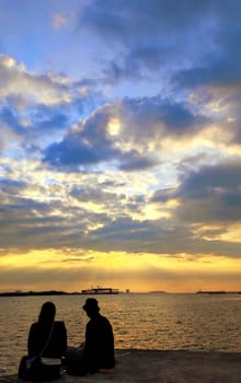 Danshui, Bali New Taipei City - Feb 28, 2023 : Beautiful sunset over the Danshui River, Bali, Taiwan
