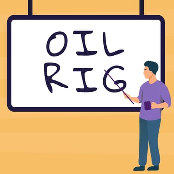 Text showing inspiration Oil Rig, Business idea large structure with equipment to remove oil from under the seabed