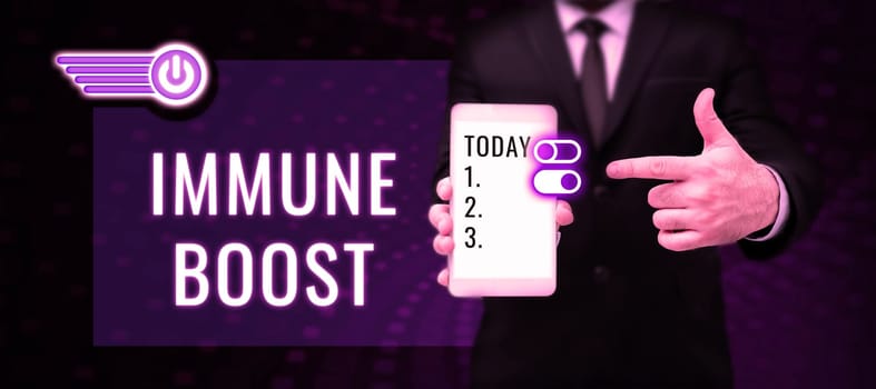 Hand writing sign Immune Boost, Concept meaning being able to resist a particular disease preventing development of pathogens