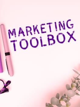 Hand writing sign Marketing Toolbox, Business showcase Means in promoting a product or services Automation