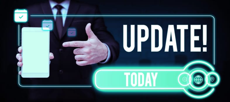 Text sign showing Update, Business showcase Make something more modern Adding new facts Changing its design