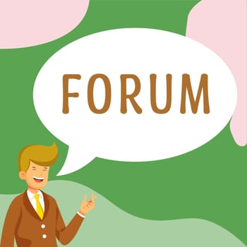 Text caption presenting Forum, Conceptual photo the place or section of a website that is used for public discussion