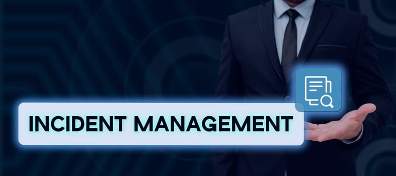 Handwriting text Incident Management, Business approach Process to return Service to Normal Correct Hazards