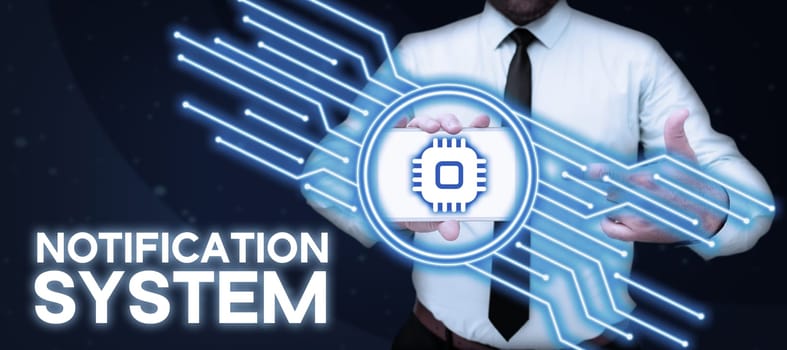 Conceptual caption Notification System, Word for Do not forget to be connected Social networks