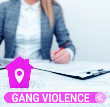 Conceptual display Gang Violence, Word for infringement of the laws caused by group of criminals and gangsters