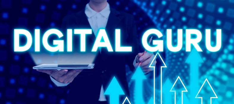 Conceptual display Digital Guru, Word for teacher and intellectual guide in matters of fundamental concern of electronics
