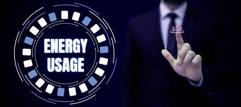 Text caption presenting Energy Usage, Business concept Amount of energy consumed or used in a process or system