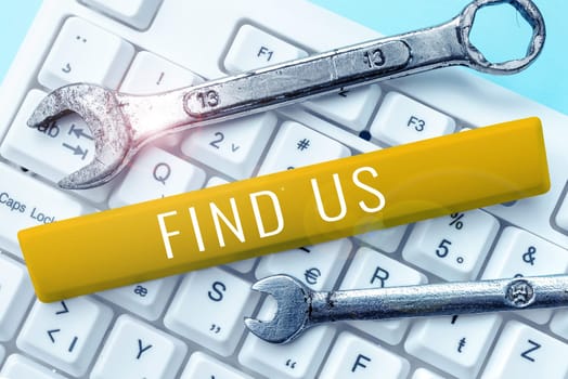 Writing displaying text Find Us, Business overview individuals private or personal information by another person