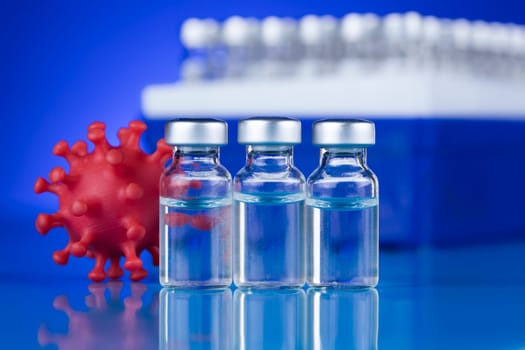 Bottles coronavirus vaccine, pandemic background
