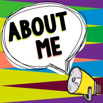 Conceptual display About Me, Word for My Personal Characteristics Information Likes and Dislikes
