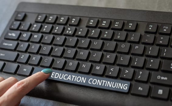 Text showing inspiration Education Continuing, Business overview acquisition of knowledge and skills thru training