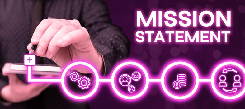 Inspiration showing sign Mission Statement, Business idea Formal summary of the aims and values of a company
