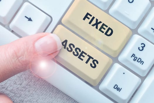 Writing displaying text Fixed Assets, Word Written on long-term tangible piece of property or equipment a firm owns