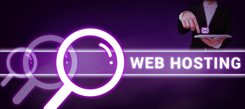 Hand writing sign Web Hosting, Business showcase The activity of providing storage space and access for websites