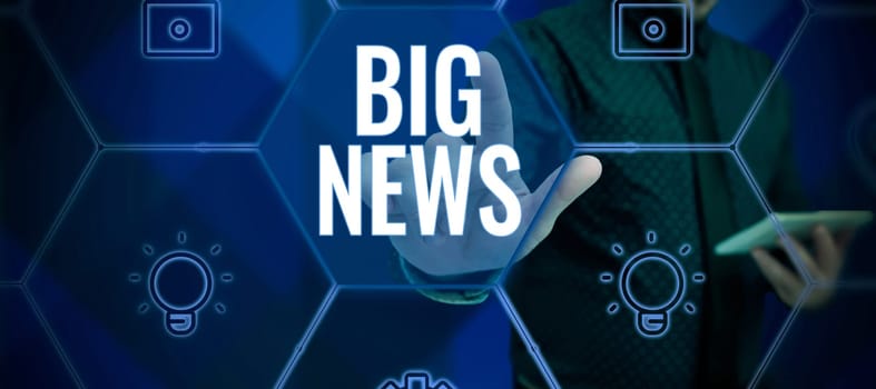 Text caption presenting Big News, Business overview knowing actions no one heard about it yet Teleporter journalist