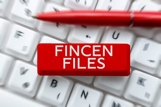 Text caption presenting Fincen Files, Word Written on Transactions in financial assets and liabilities