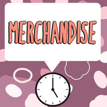 Writing displaying text Merchandise, Business approach the commodities or goods that are bought and sold in business