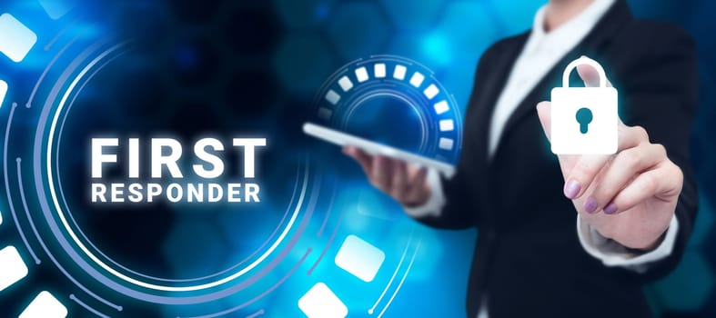 Writing displaying text First Responder, Conceptual photo a person who is responsible for going immediately to the accident