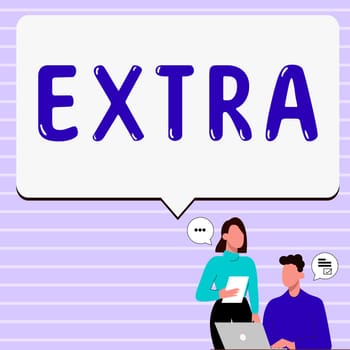 Handwriting text Extra, Business idea Added to existing or usual amount number In addition normal Give more