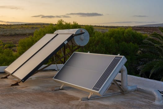 Solar water heating system installed on a residential rooftop