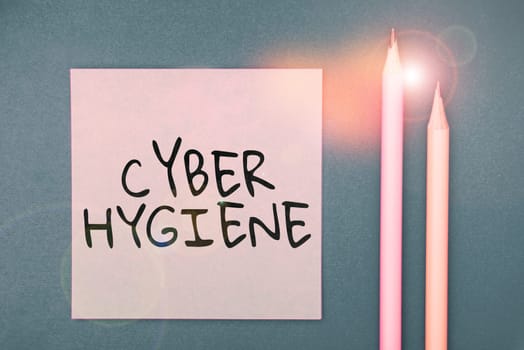 Text showing inspiration Cyber Hygiene, Business overview steps that computer users take to improve their cyber security