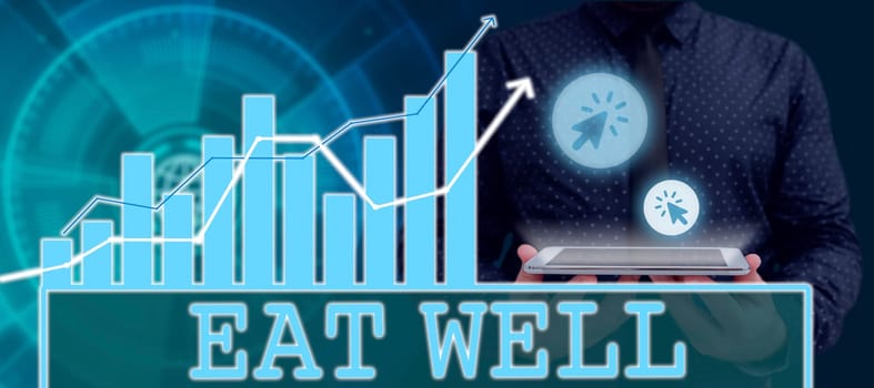 Sign displaying Eat Well, Business overview Practice of eating only foods that are whole and not processed
