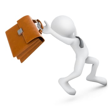 The man with the briefcase jumps and rejoices. 3d rendering.