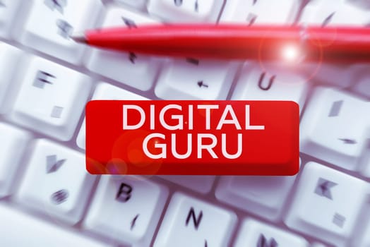 Conceptual display Digital Guru, Internet Concept teacher and intellectual guide in matters of fundamental concern of electronics