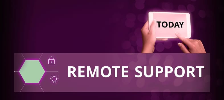 Writing displaying text Remote Support, Internet Concept help end-users to solve computer problems and issues remotely