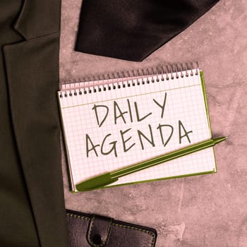 Inspiration showing sign Daily Agenda, Word Written on To do list of items be discussed daily or at formal important meeting