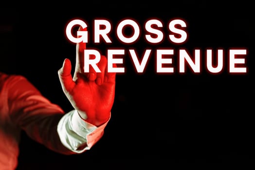 Text caption presenting Gross Revenue, Conceptual photo total value of everything produced in the country