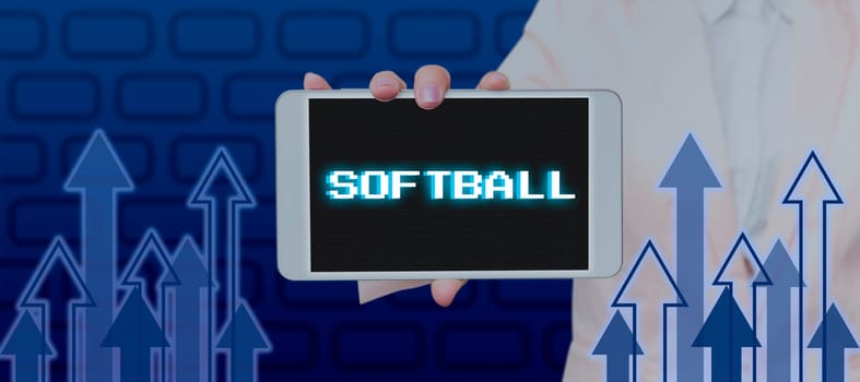 Text caption presenting Softball, Internet Concept a sport similar to baseball played with a ball and bat