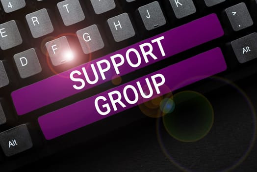 Text caption presenting Support Group, Conceptual photo number of people involved in service commitment