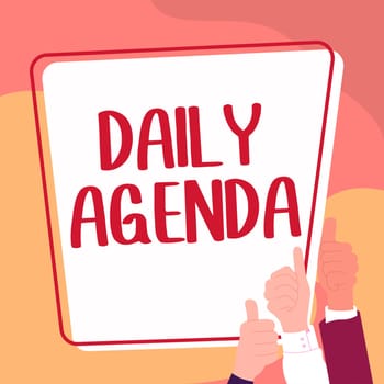 Text caption presenting Daily Agenda, Concept meaning To do list of items be discussed daily or at formal important meeting