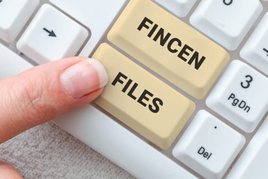 Text sign showing Fincen Files, Conceptual photo Transactions in financial assets and liabilities