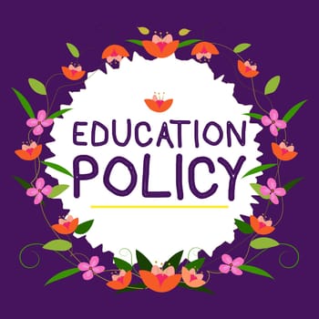 Sign displaying Education Policy, Business overview field of study that deals with methods of teaching and learning